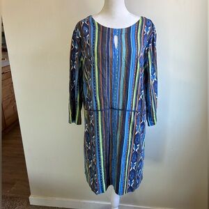 J. Peterman Striped Kaftan sheath Dress sz XL 100% cotton boho made in india